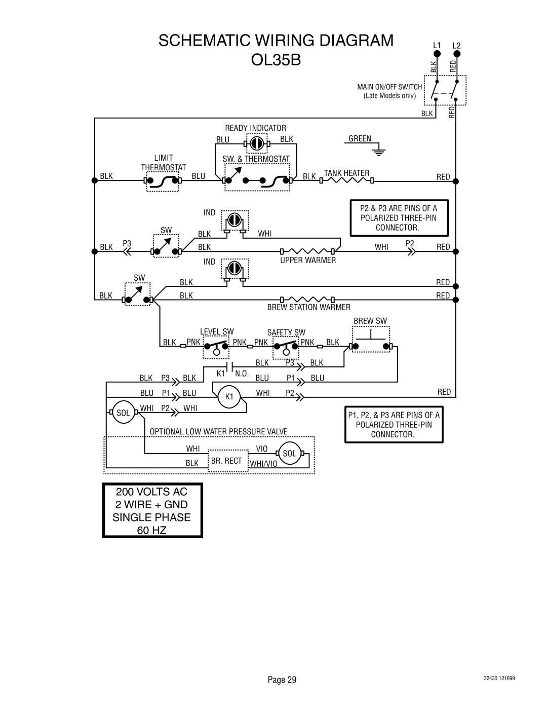 Bunn RL00006929 service manual Schematic Wiring Diagram OL35B 