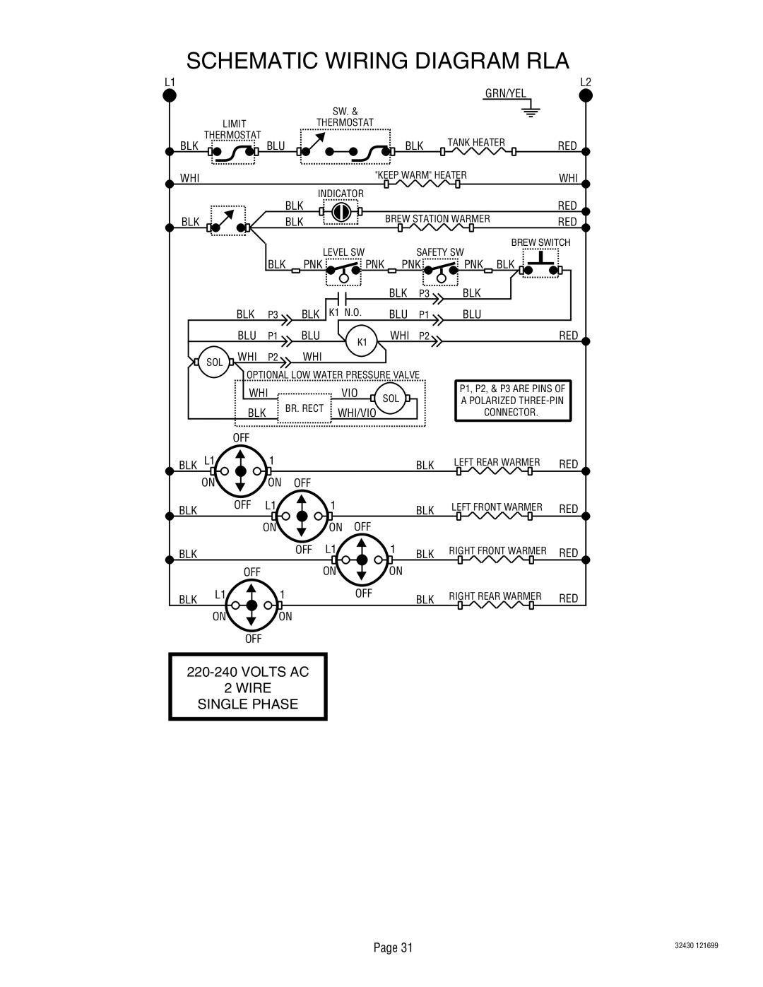 Bunn RL00006929 service manual Schematic Wiring Diagram RLA 