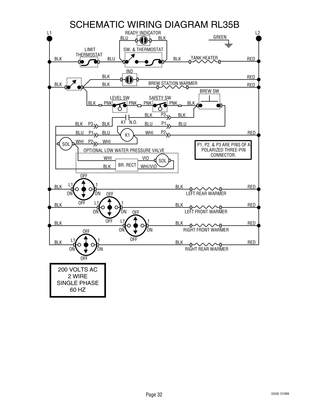 Bunn RL00006929 service manual Schematic Wiring Diagram RL35B 