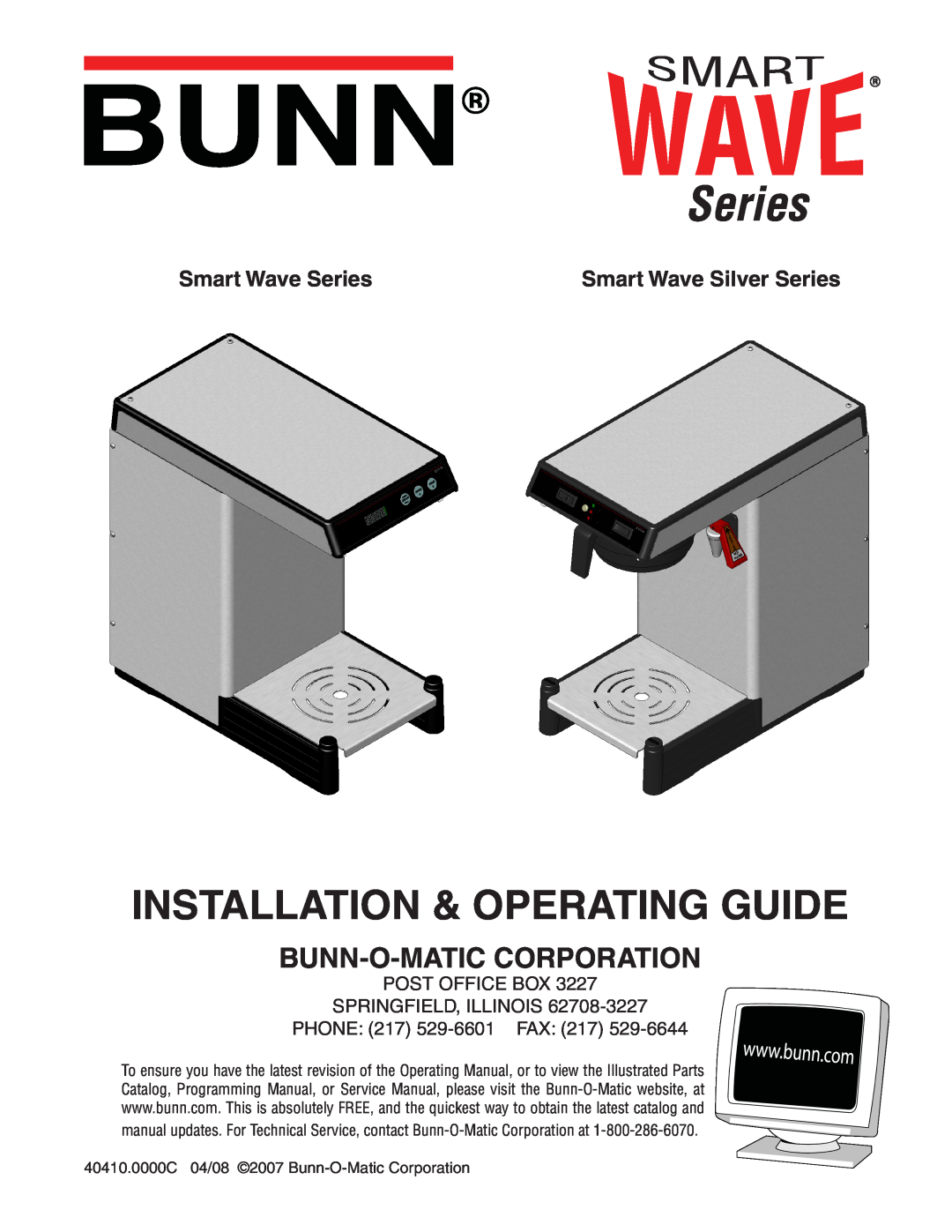 Bunn Smart Wave Silver Series manual Bunn-O-Maticcorporation, Smart Wave Series, Installation & Operating Guide 