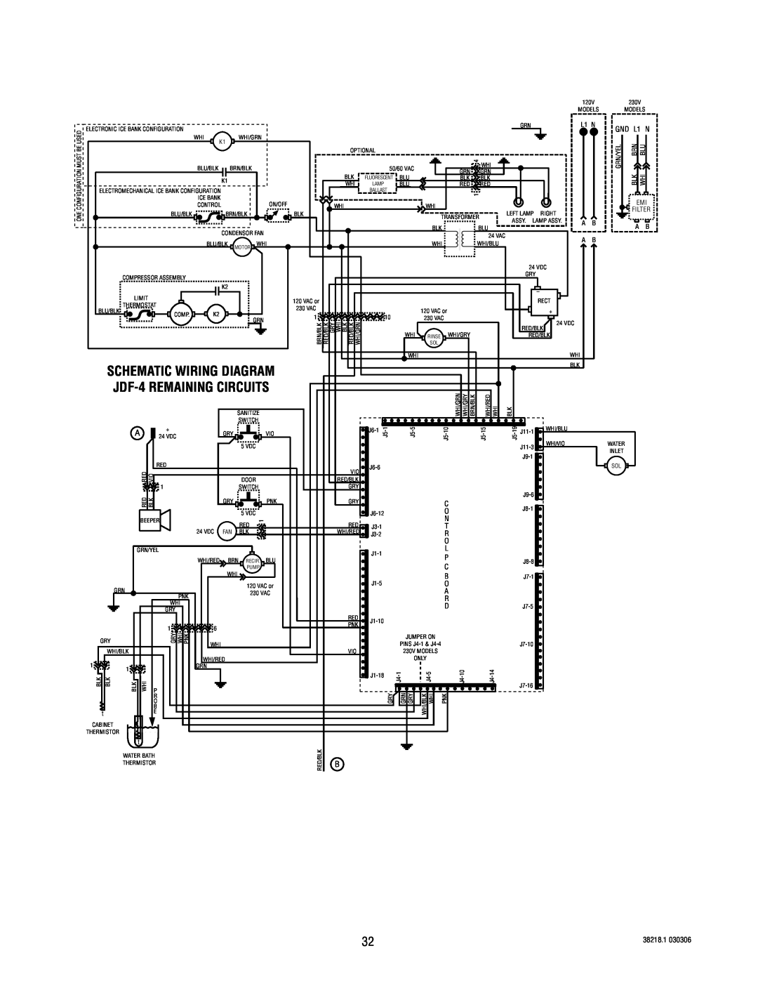 Bunn S/N 0005473 & UP manual Fluorescent, Ballast, SCHEMATIC WIRING DIAGRAM JDF-4 REMAINING CIRCUITS 