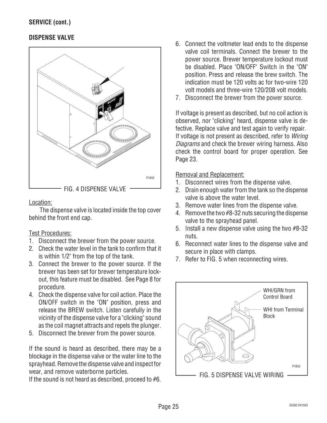 Bunn S/N CDBC020213, CDBCFP, CDBCP service manual Dispense Valve 