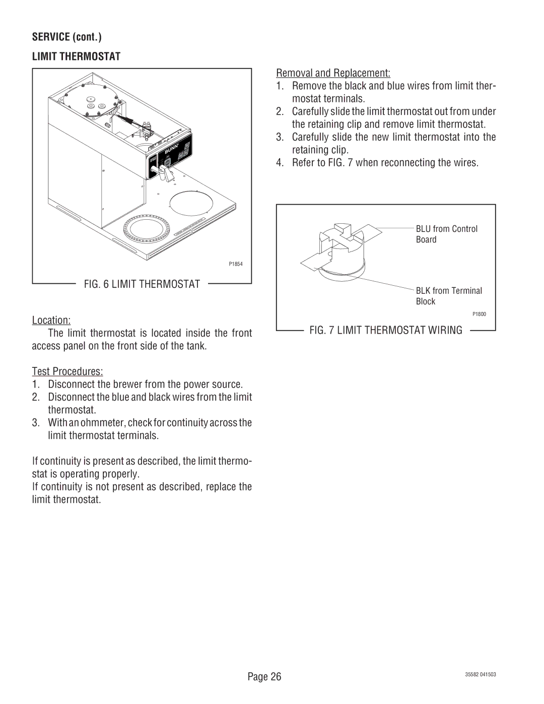 Bunn CDBCFP, S/N CDBC020213, CDBCP service manual Limit Thermostat 