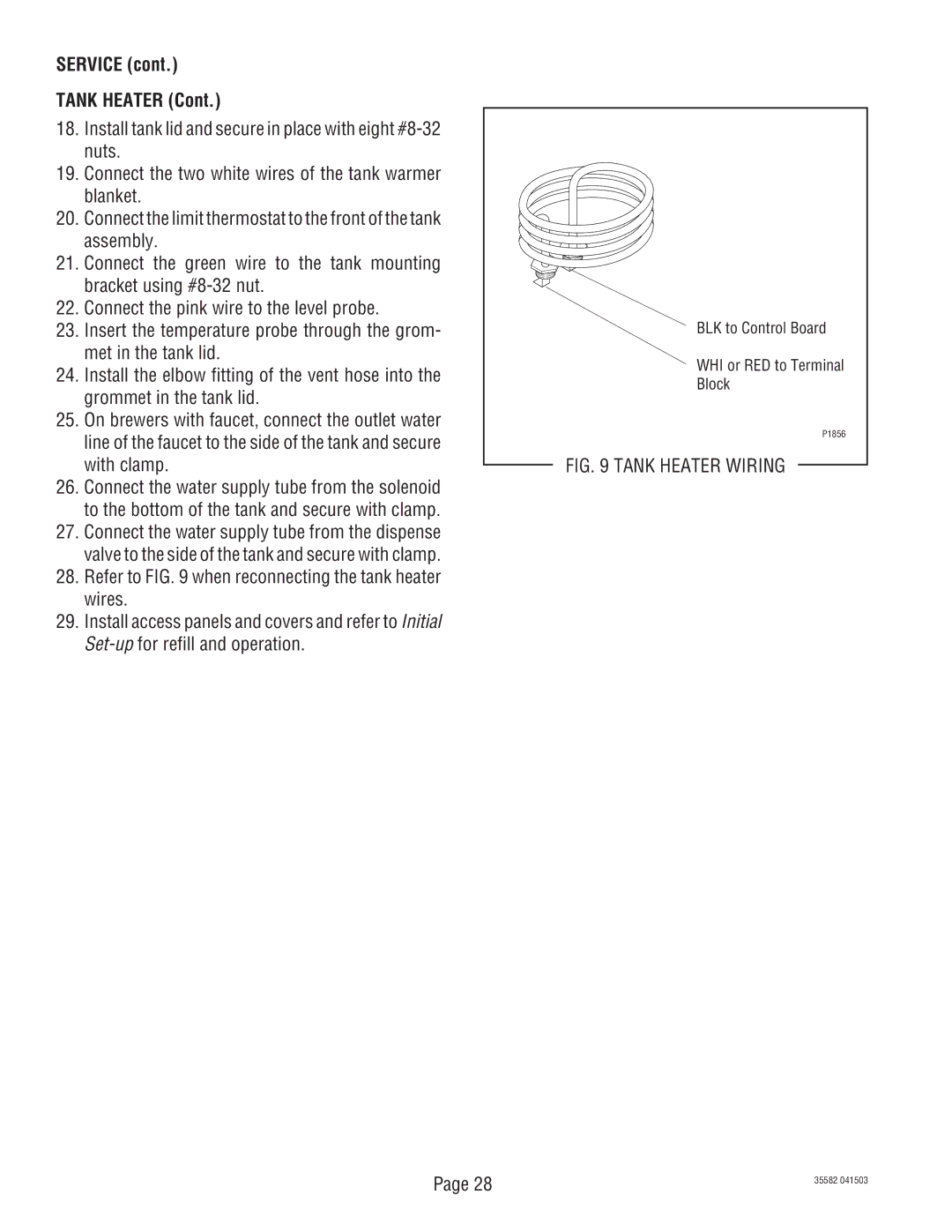 Bunn S/N CDBC020213, CDBCFP, CDBCP service manual Service Tank Heater, Tank Heater Wiring 