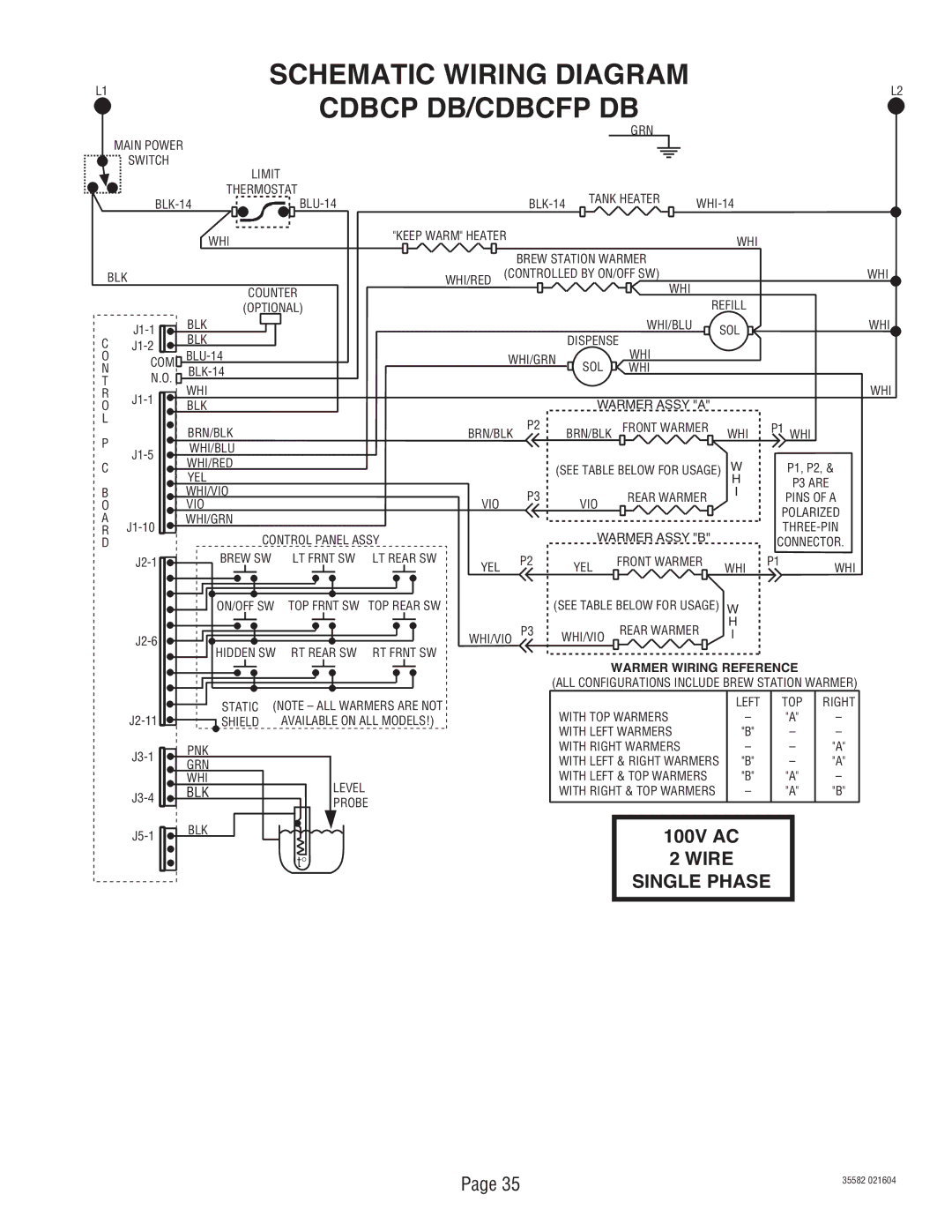 Bunn CDBCP, S/N CDBC020213, CDBCFP service manual 100V AC 