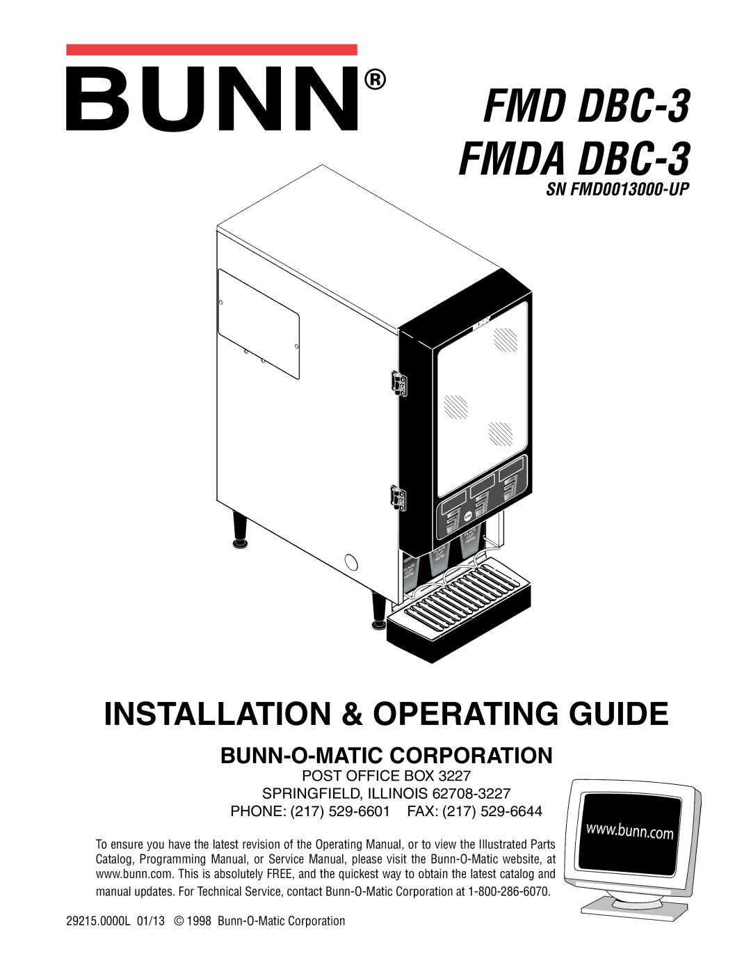 Bunn FMDA DBC-3, SN FMD0013000-UP service manual FMD DBC-3 Fmda DBC-3 