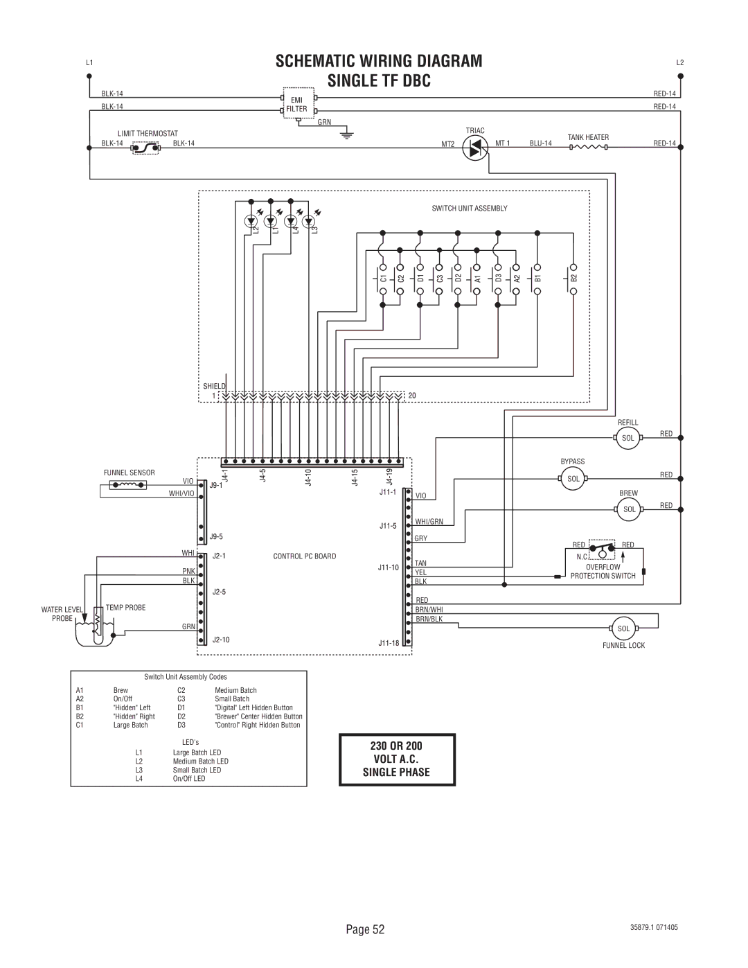 Bunn S/N SNG0033000 & UP manual Schematic Wiring Diagram 