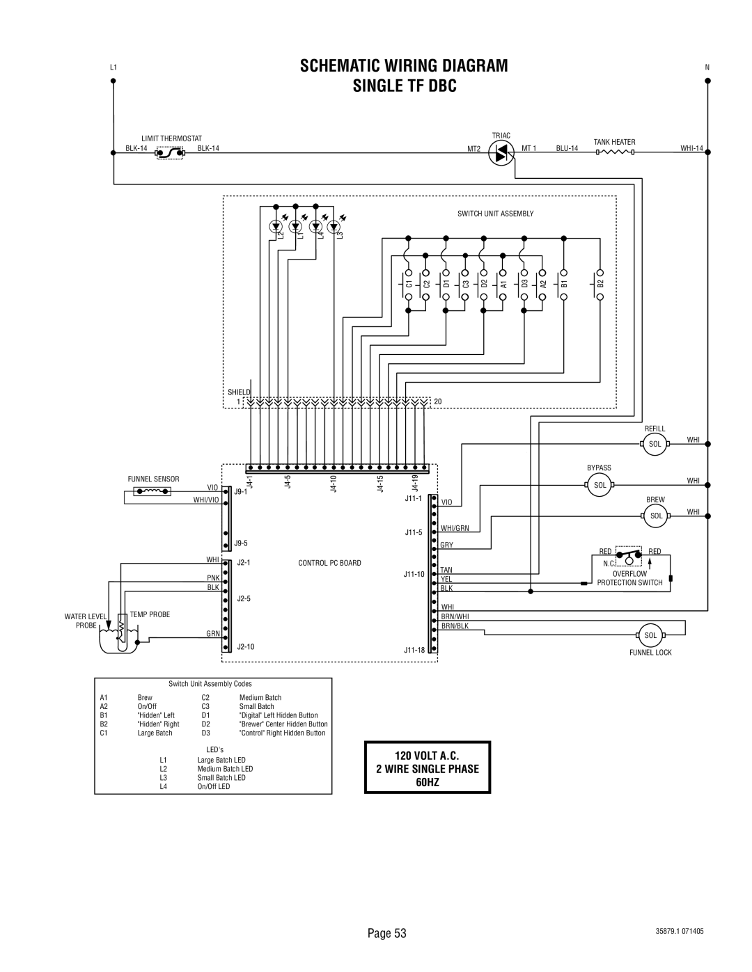 Bunn S/N SNG0033000 & UP manual Wire Single Phase 