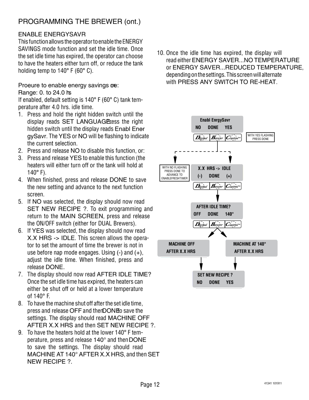 Bunn SNG0033000 manual Enable Energysavr, NEW Recipe ? 