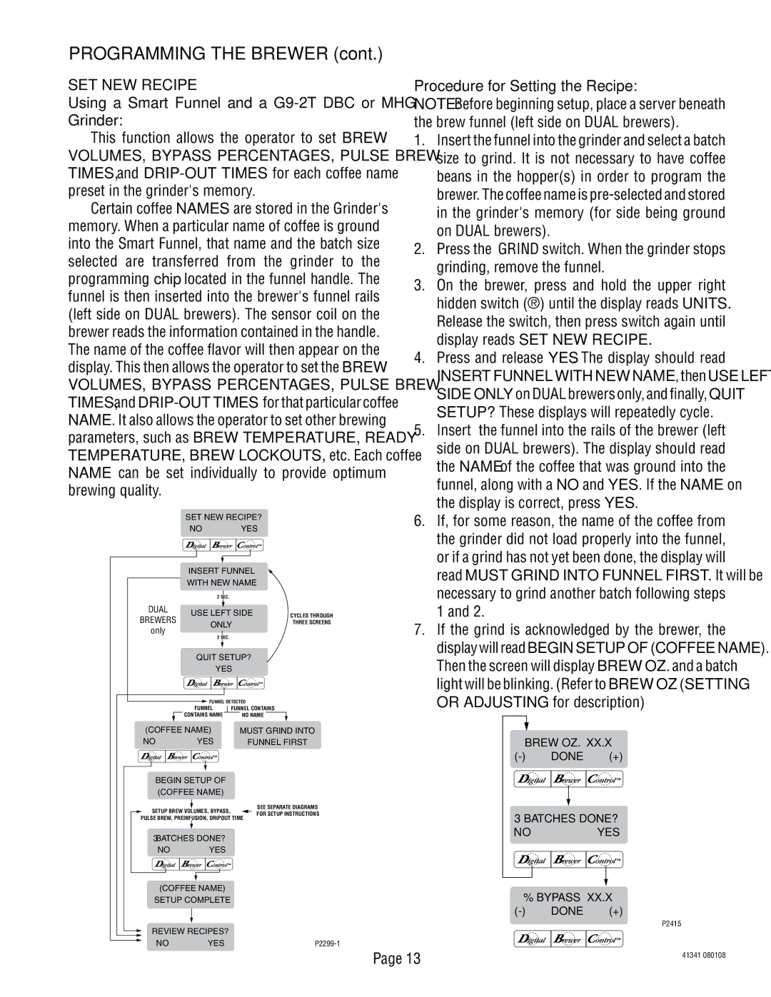 Bunn SNG0033000 manual SET NEW Recipe, Procedure for Setting the Recipe 