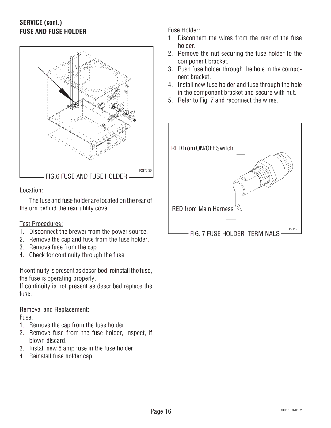 Bunn SRUA service manual Fuse and Fuse Holder 