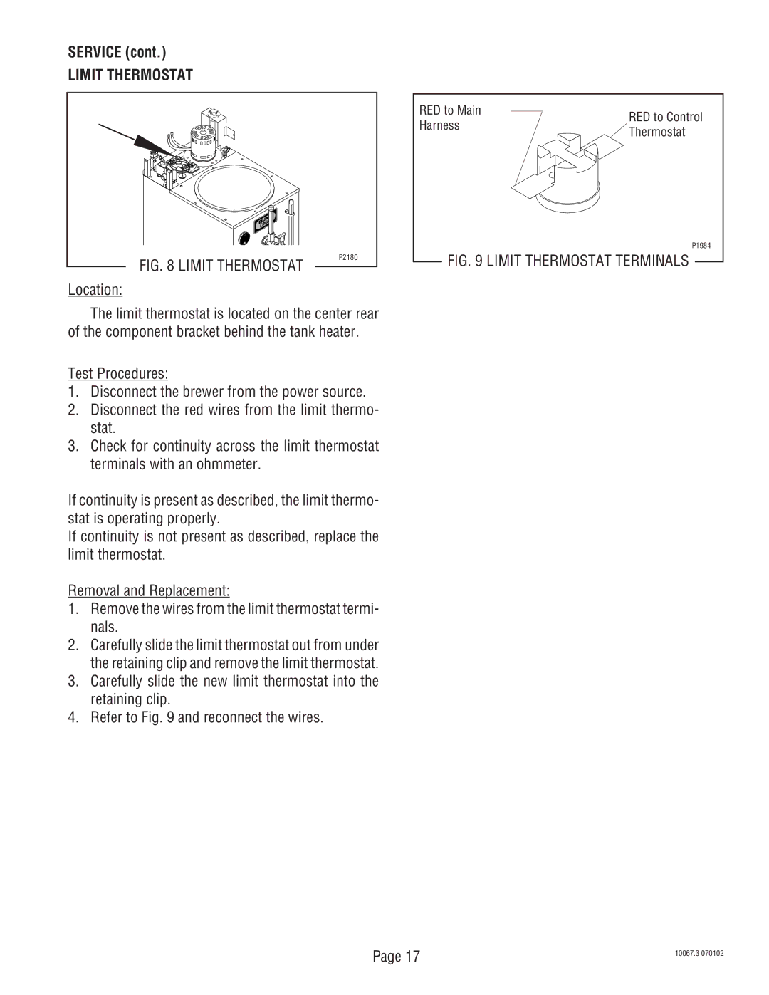 Bunn SRUA service manual Limit Thermostat 