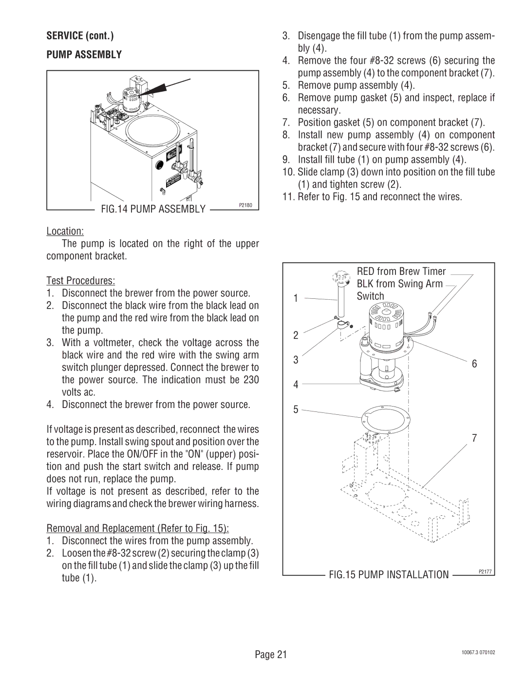 Bunn SRUA service manual Pump Assembly 