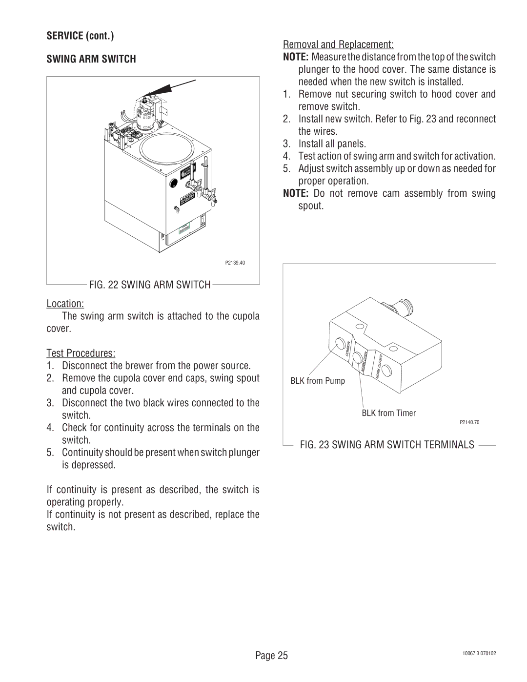 Bunn SRUA service manual Swing ARM Switch 