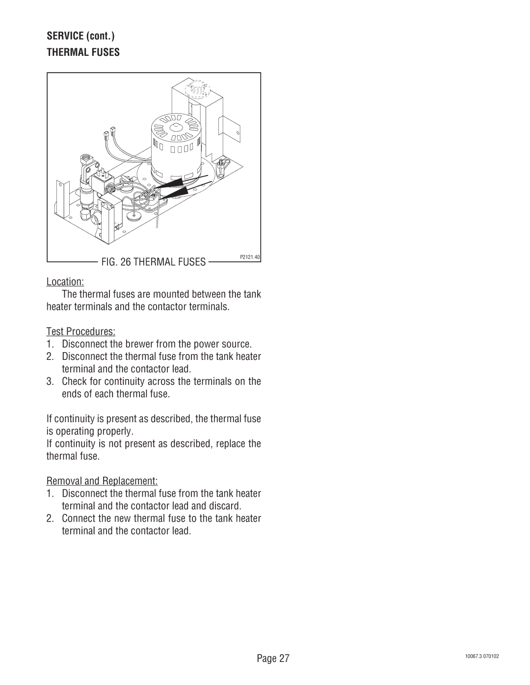 Bunn SRUA service manual Thermal Fuses 