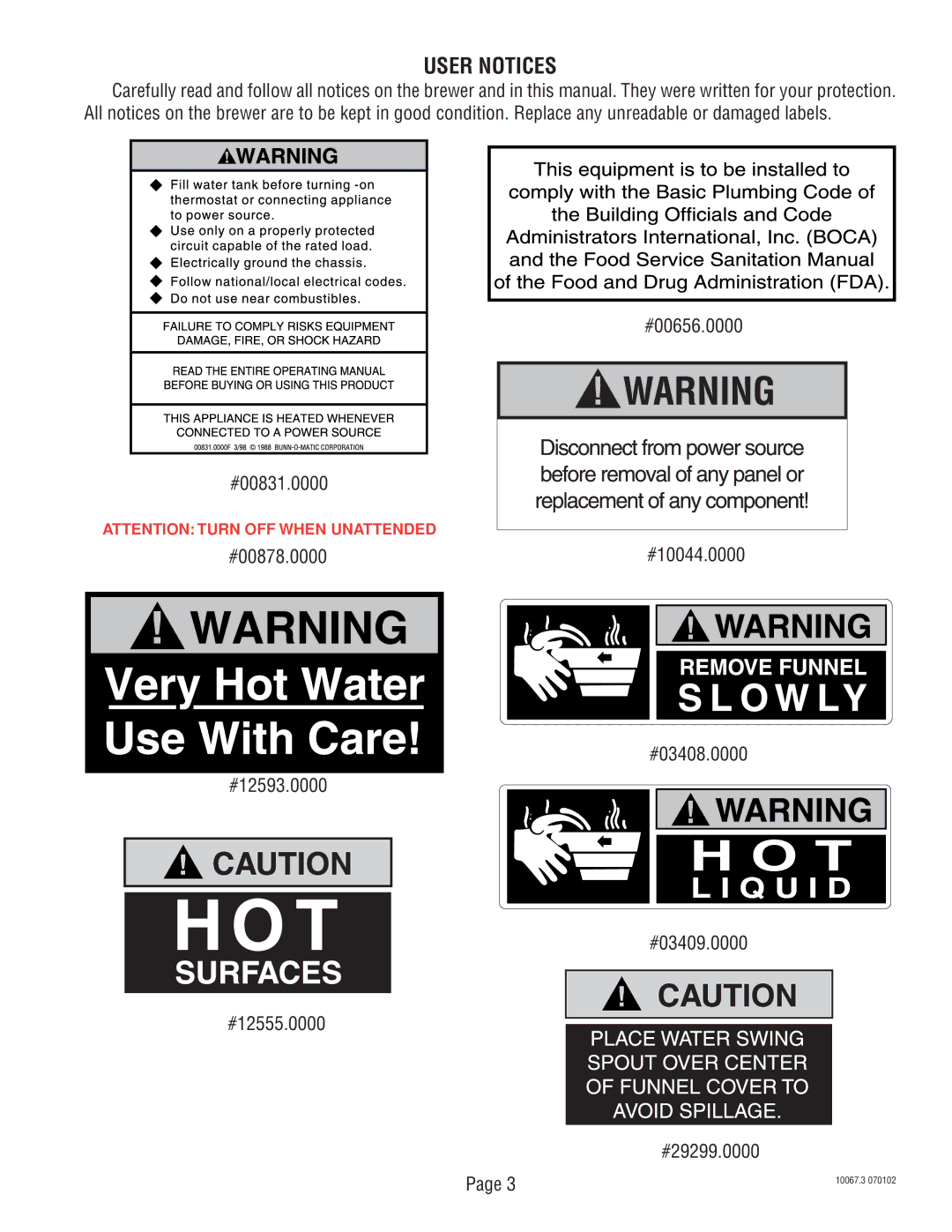 Bunn SRUA service manual User Notices 