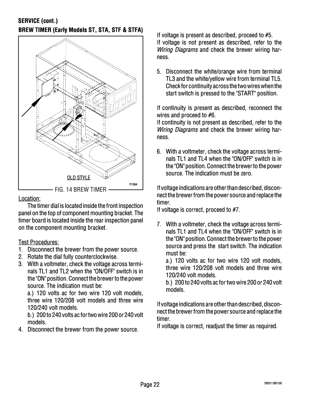 Bunn STA, STFA, SA service manual SERVICE cont, Brew Timer 