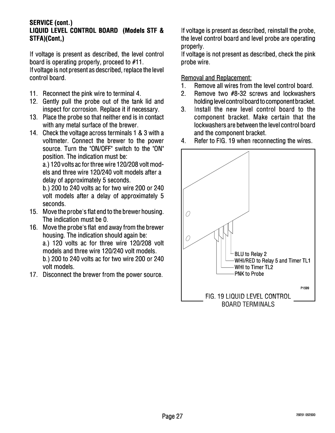 Bunn STA, SA service manual STFACont, SERVICE cont 