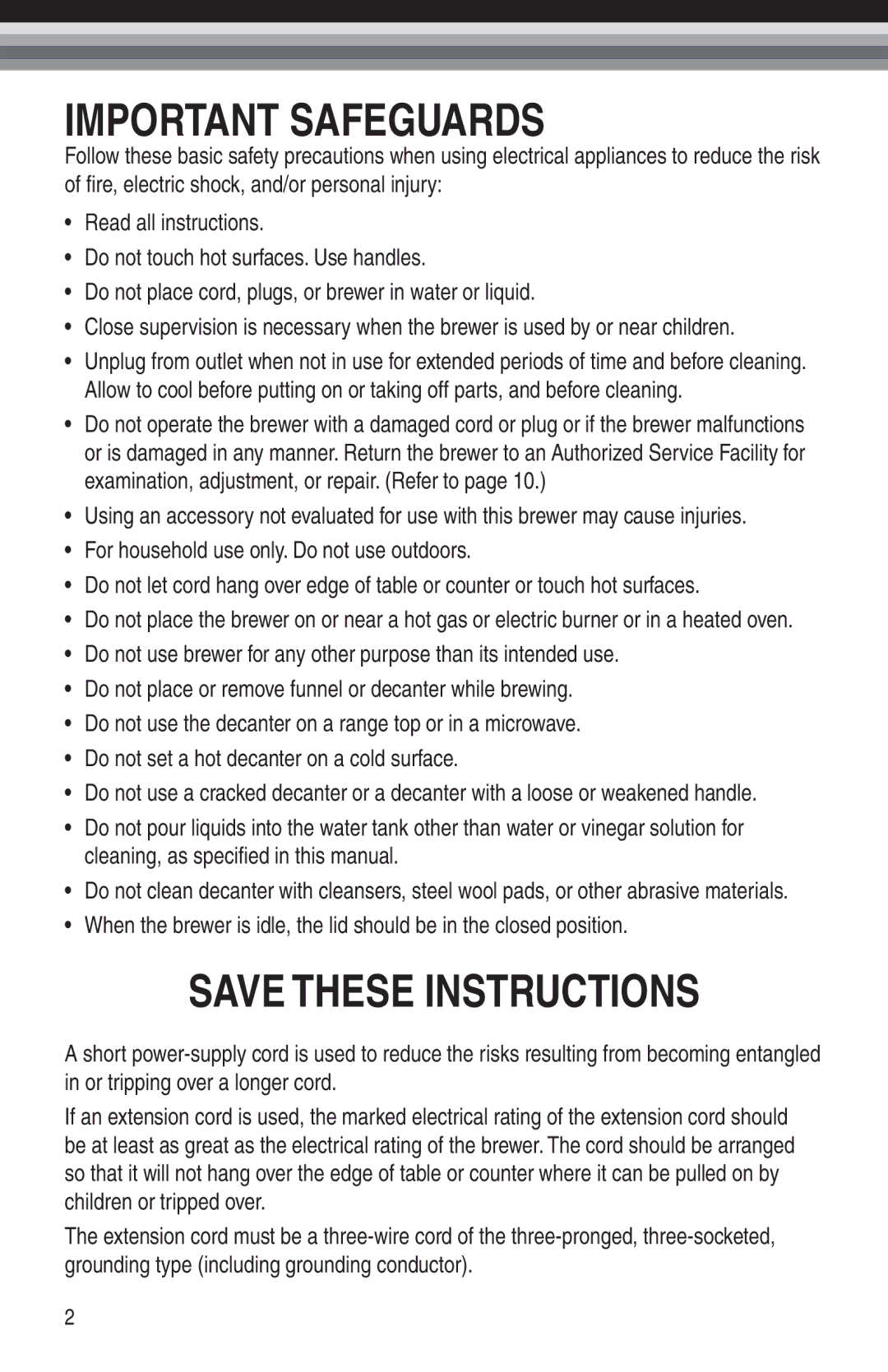 Bunn NHBX-W, STX, NHBX-B manual Important Safeguards 