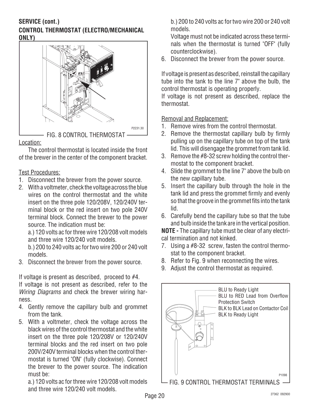 Bunn System III manual Only, Test Procedures Disconnect the brewer from the power source 