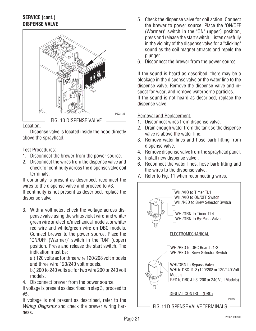 Bunn System III manual Dispense Valve, Electromechanical 