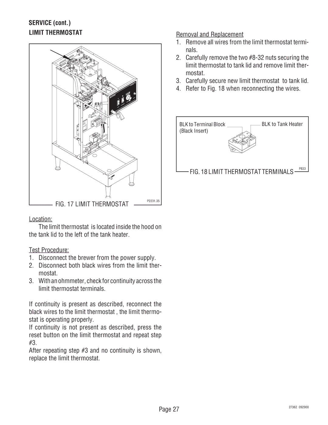 Bunn System III manual Limit Thermostat 