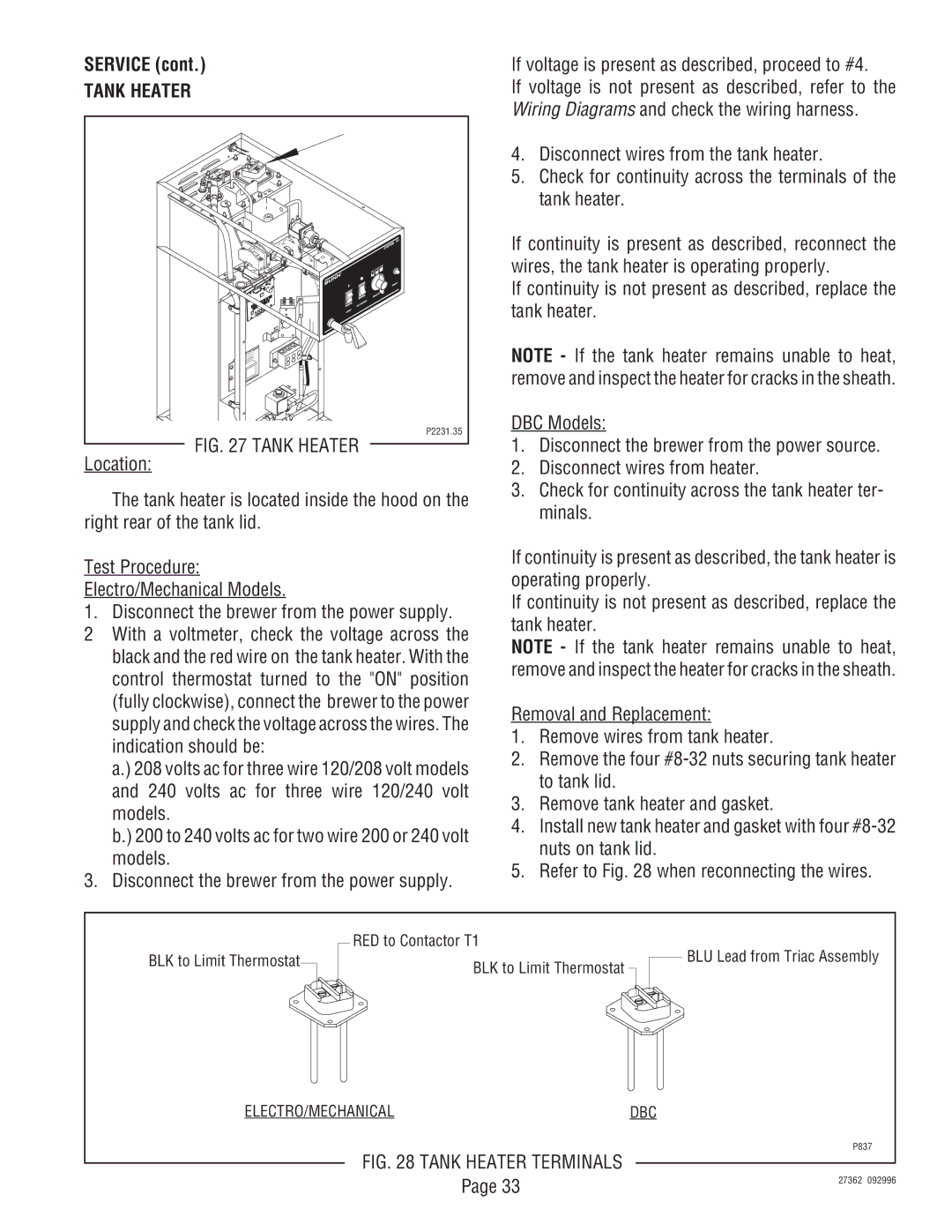 Bunn System III manual Tank Heater, Location 