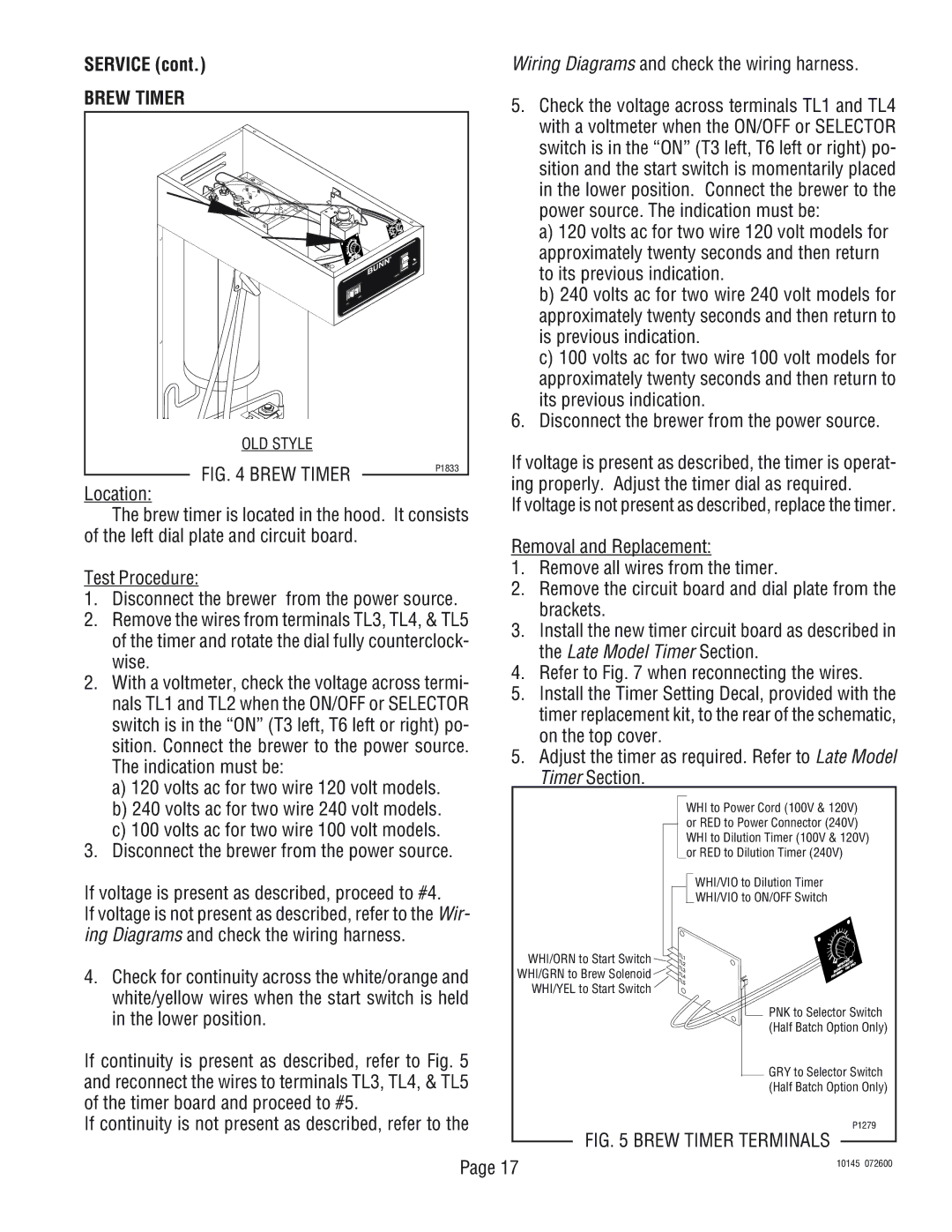 Bunn T6A, T3A manual Brew Timer, Indication must be, If voltage is present as described, proceed to #4 