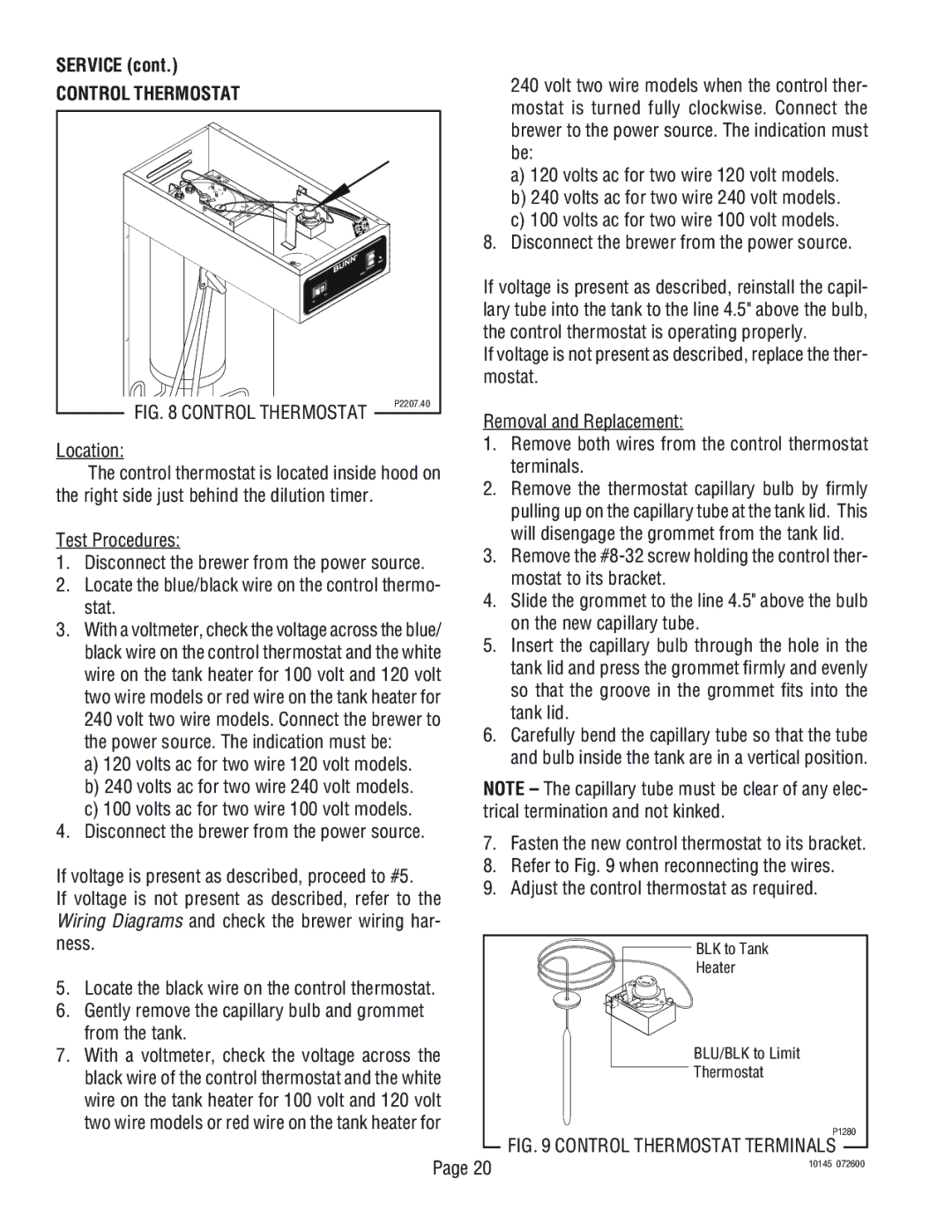 Bunn T3A, T6A manual Control Thermostat 