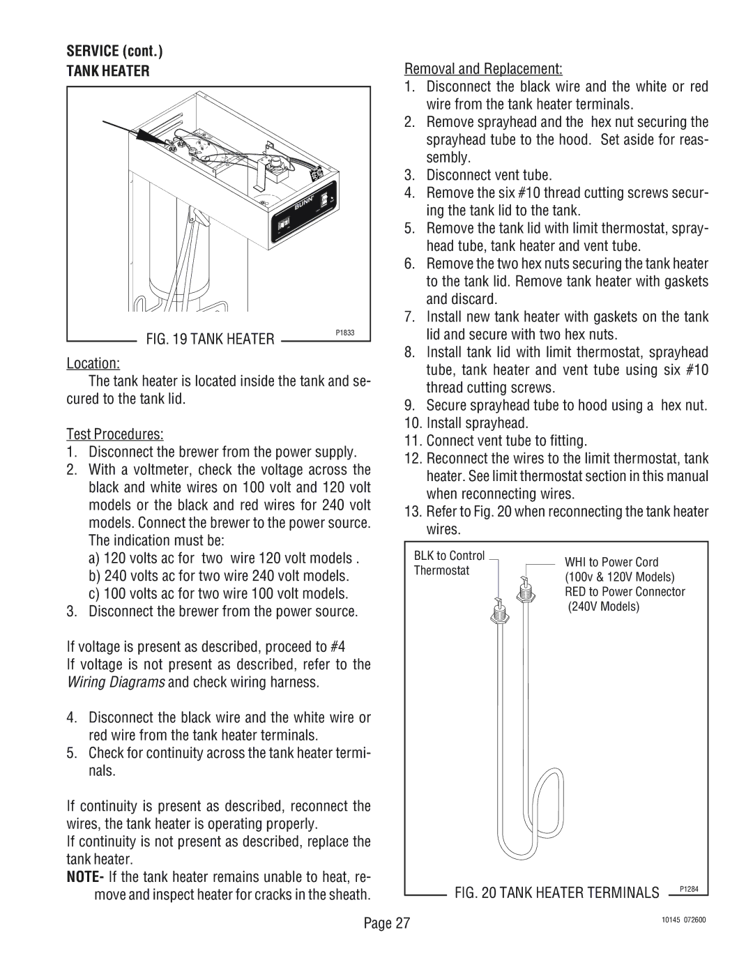 Bunn T3A, T6A manual Tank Heater 