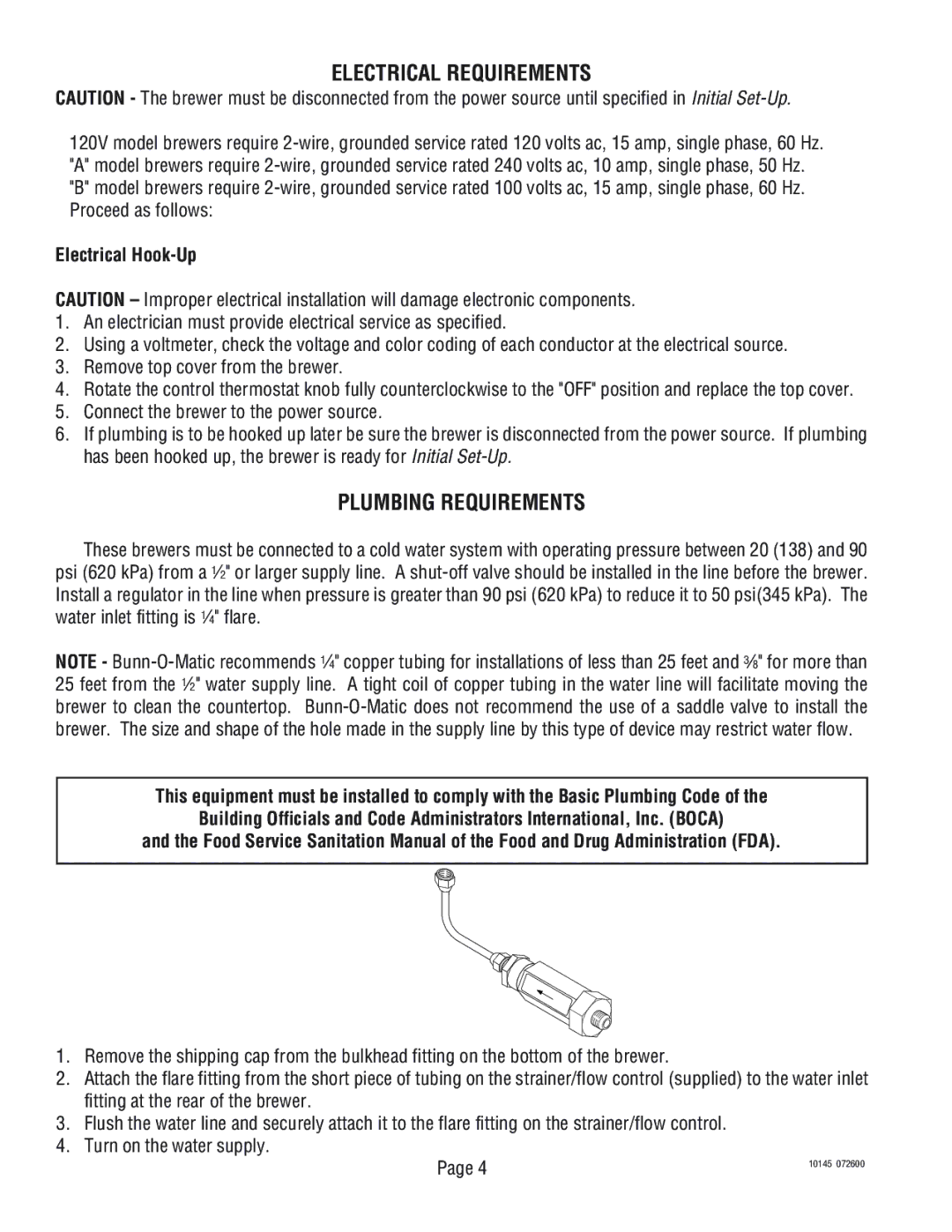 Bunn T3A, T6A manual Electrical Requirements, Plumbing Requirements, Electrical Hook-Up 