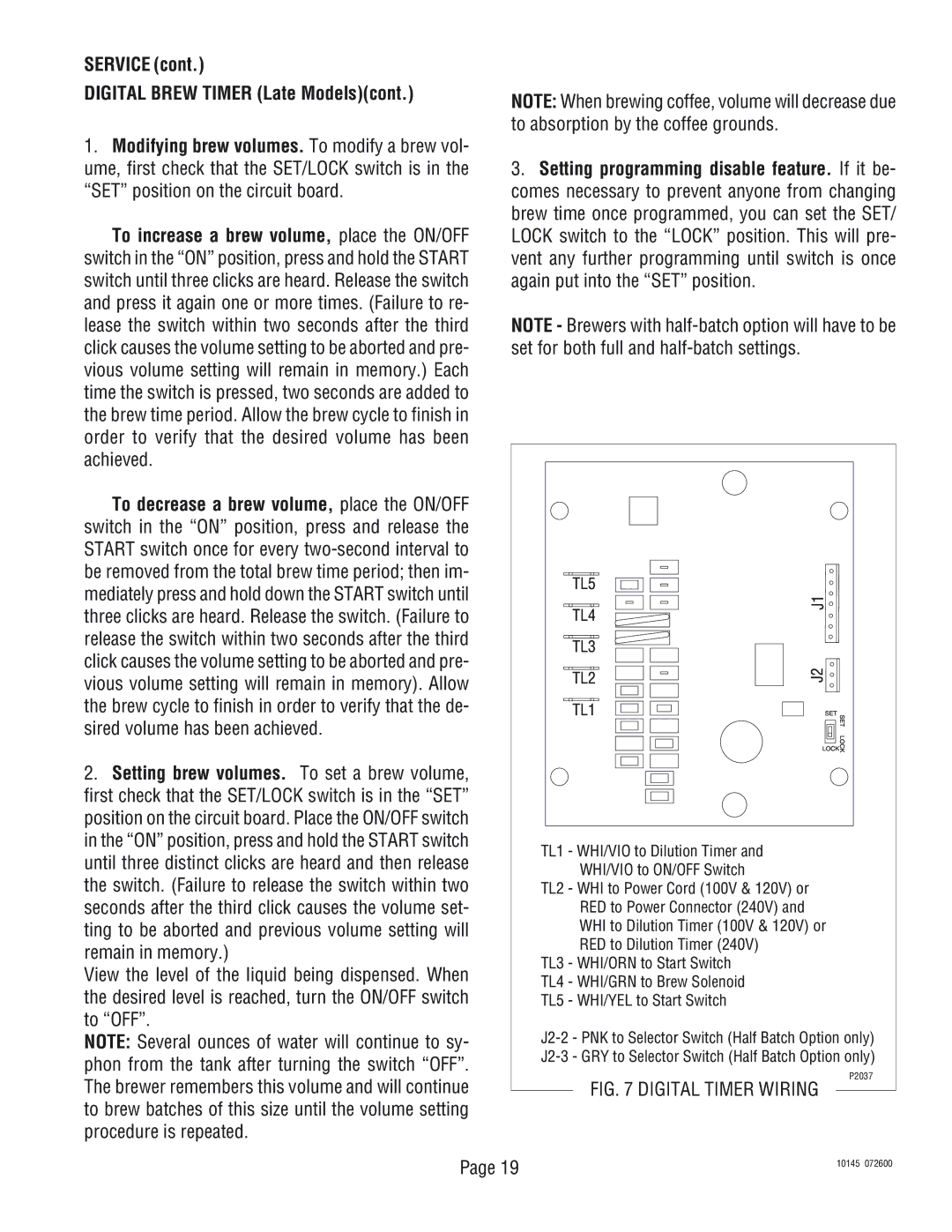 Bunn T6A, T3A service manual Service Digital Brew Timer Late Modelscont, Digital Timer Wiring 