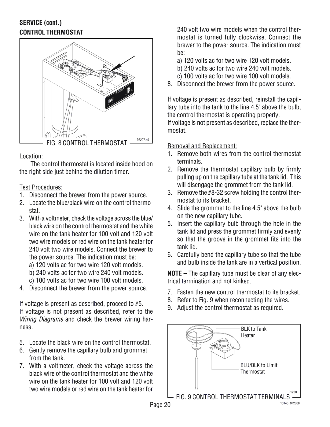 Bunn T3A, T6A service manual Control Thermostat 