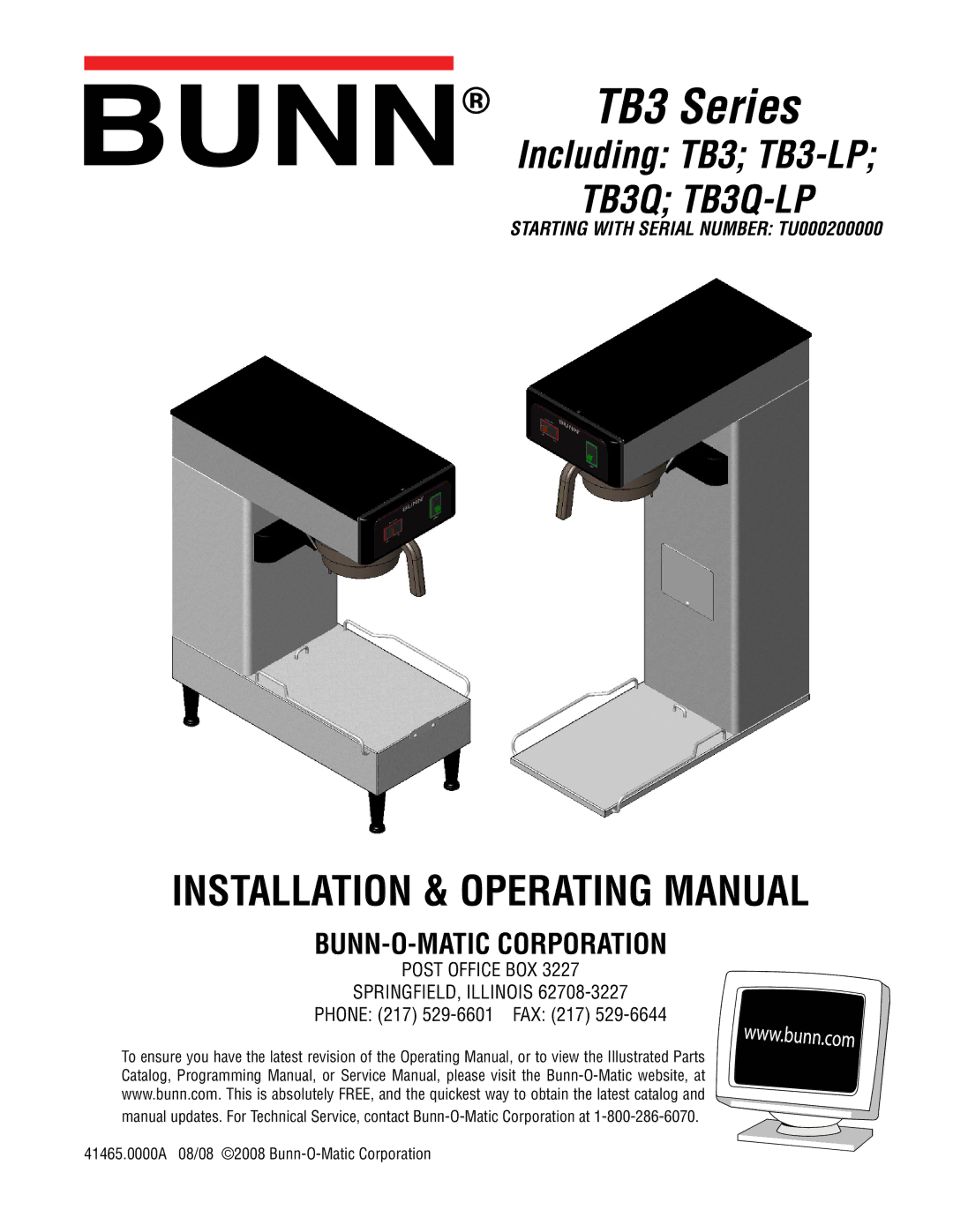 Bunn TB3 Series service manual 