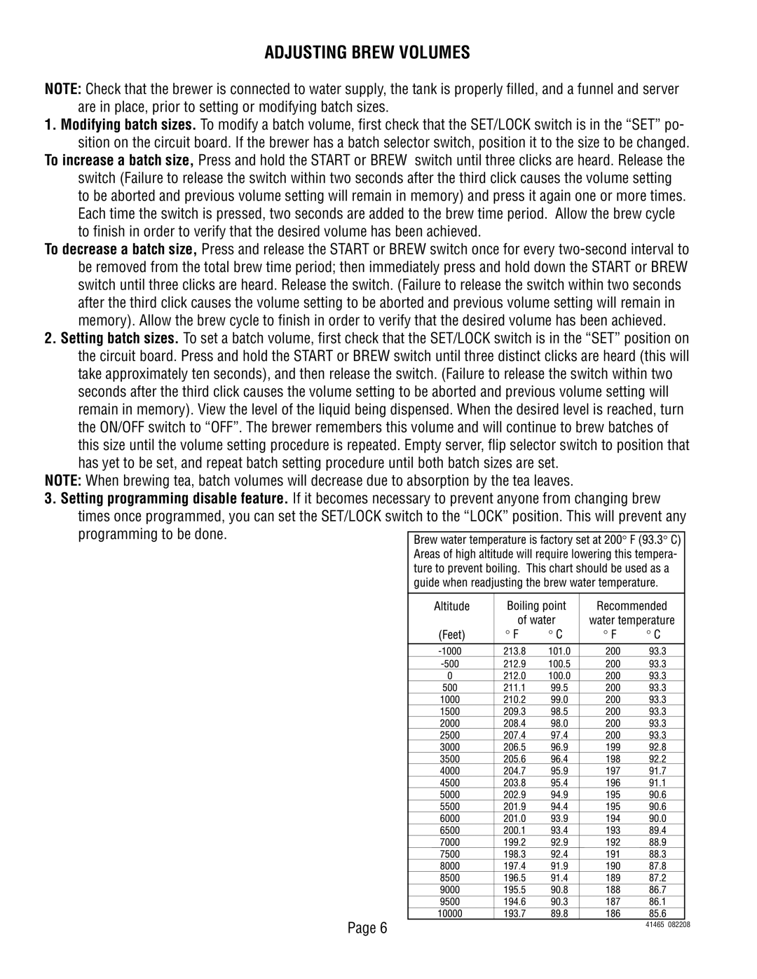 Bunn TB3 Series service manual Adjusting Brew Volumes 