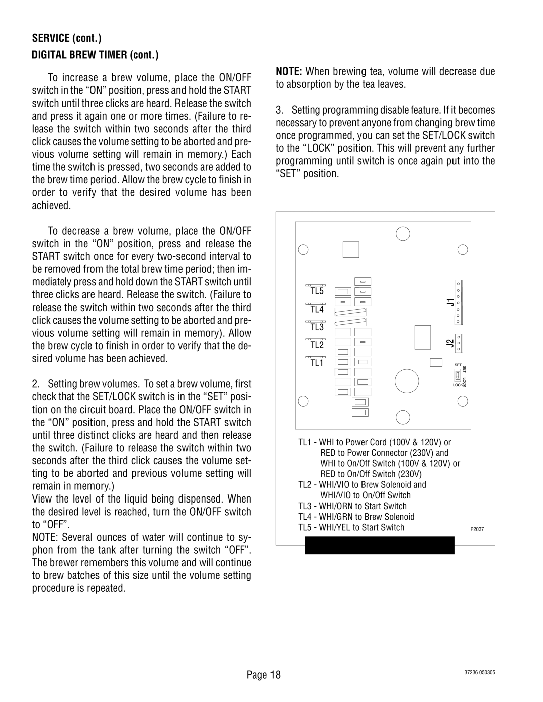 Bunn TB3Q-LP service manual Service Digital Brew Timer, Digital Timer Wiring 