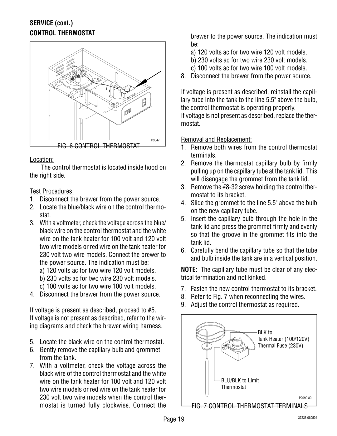 Bunn TB3Q-LP service manual Control Thermostat 