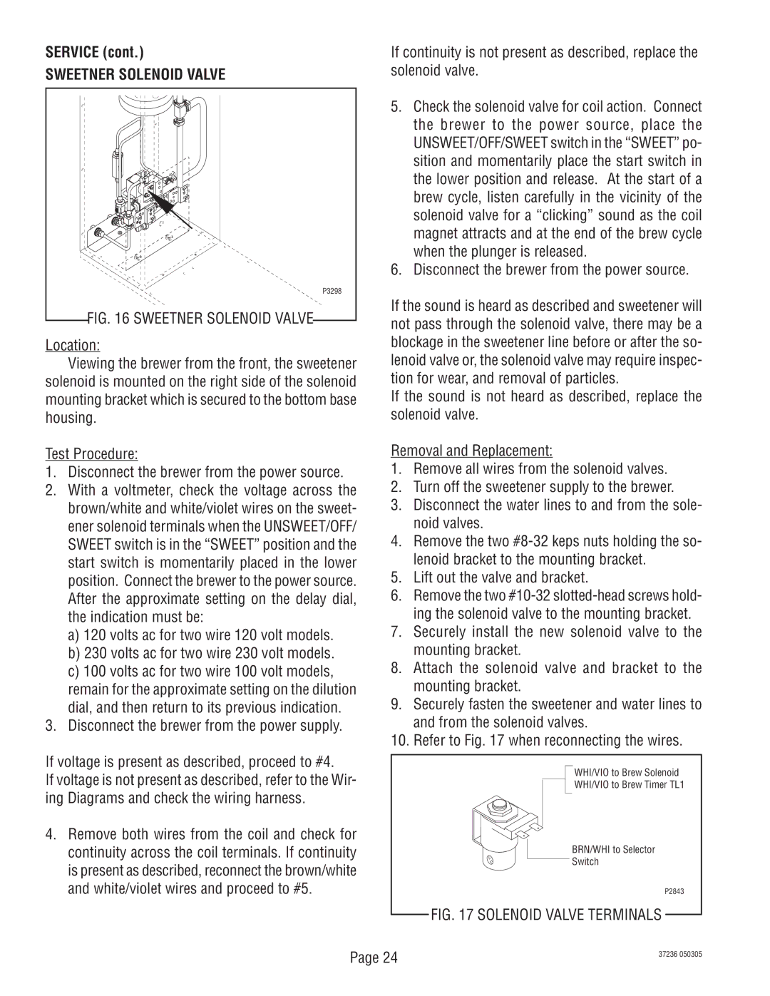 Bunn TB3Q-LP service manual Sweetner Solenoid Valve 