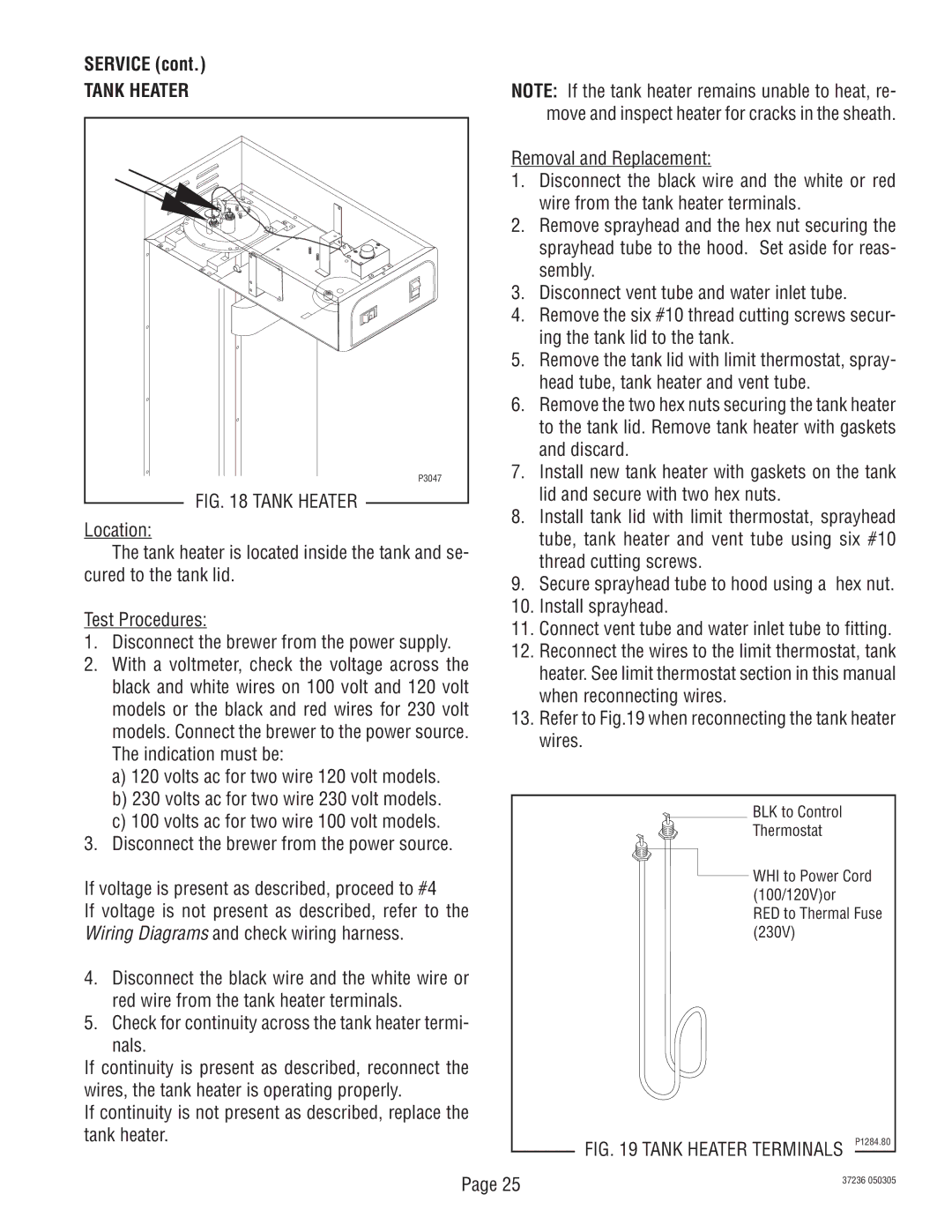 Bunn TB3Q-LP service manual Tank Heater 