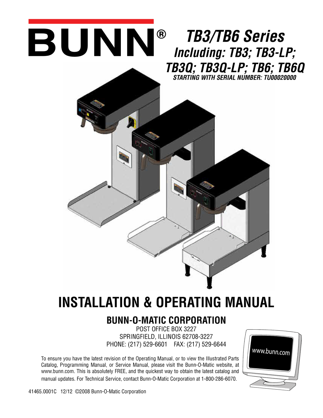 Bunn TB6Q, TB3-LP, TB3Q-LP service manual TB3/TB6 Series 