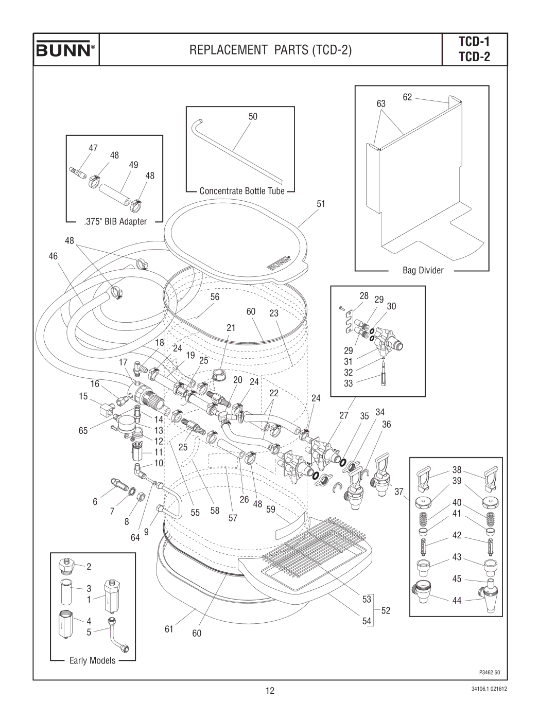 Bunn TCD - 1/2 manual Replacement Parts TCD-2 