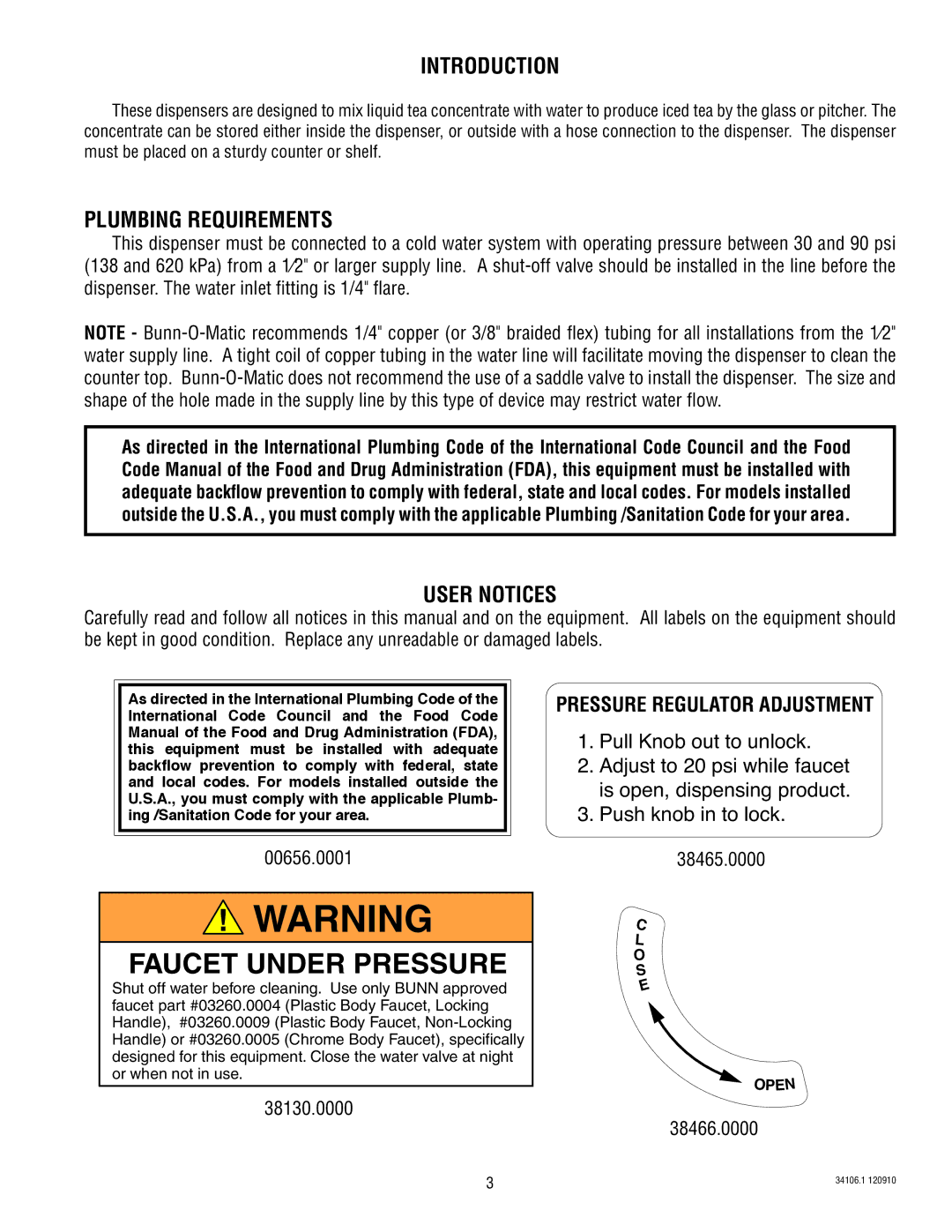 Bunn TCD - 1/2 manual Faucet Under Pressure 