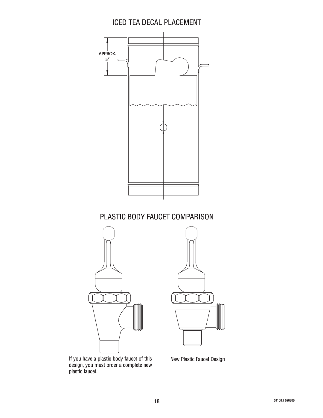 Bunn TCD - 1/2 Iced Tea Decal Placement, Plastic Body Faucet Comparison, APPROX 5“, New Plastic Faucet Design, 34106.1 