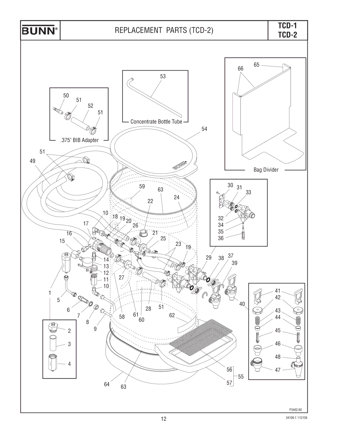 Bunn TCD-1 manual Replacement Parts TCD-2 