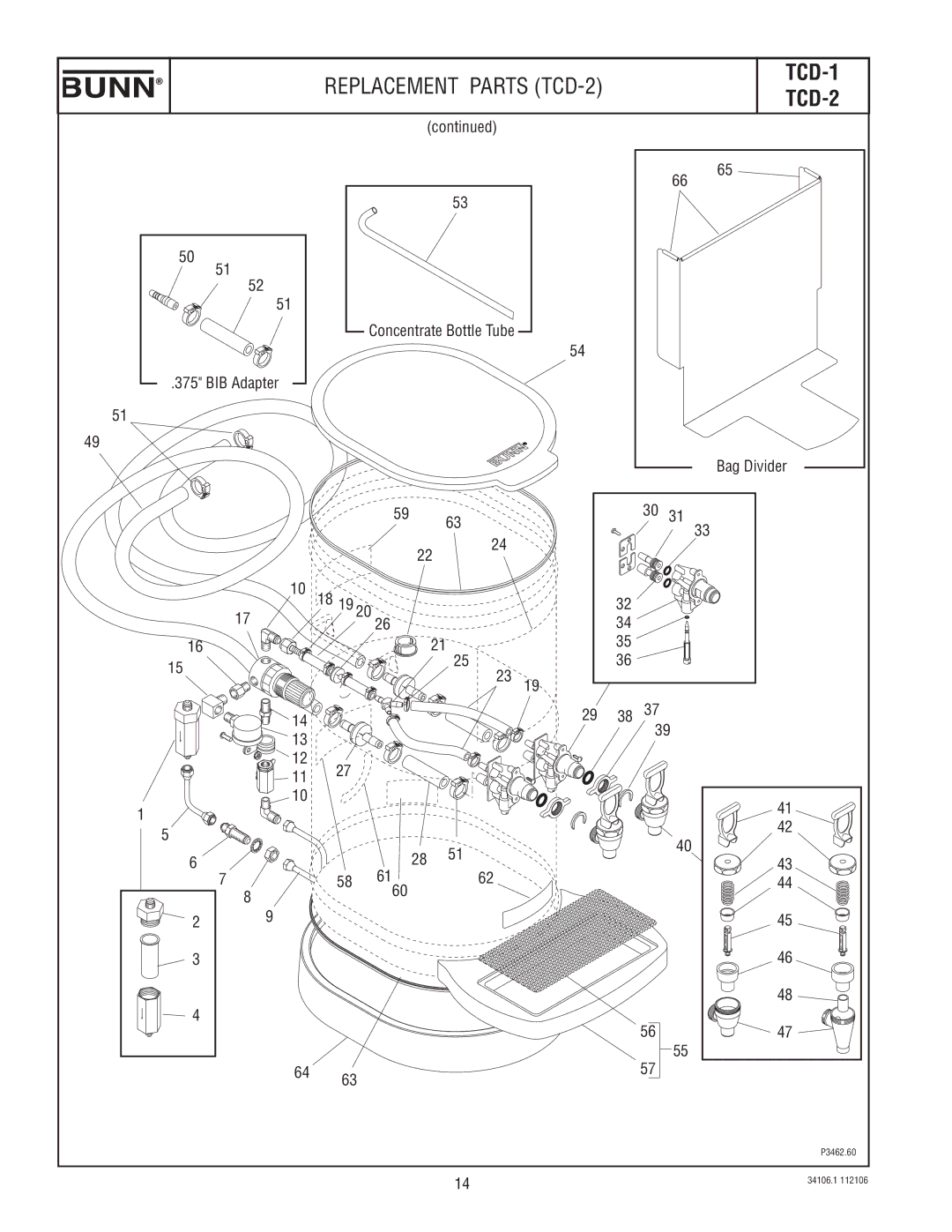 Bunn TCD-1 manual Replacement Parts TCD-2 