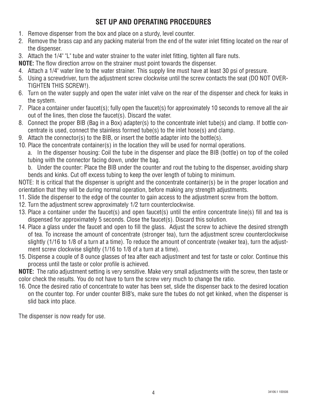 Bunn TCD-1, TCD-2 manual SET UP and Operating Procedures 