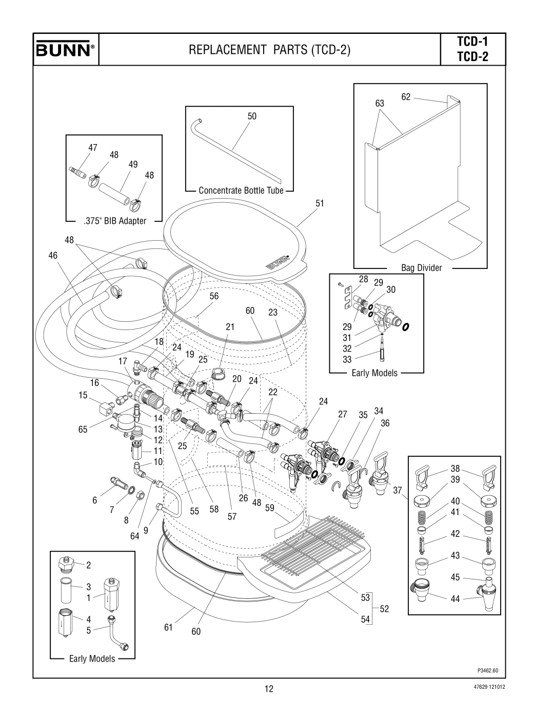 Bunn tcd-1/2 service manual Replacement Parts TCD-2 