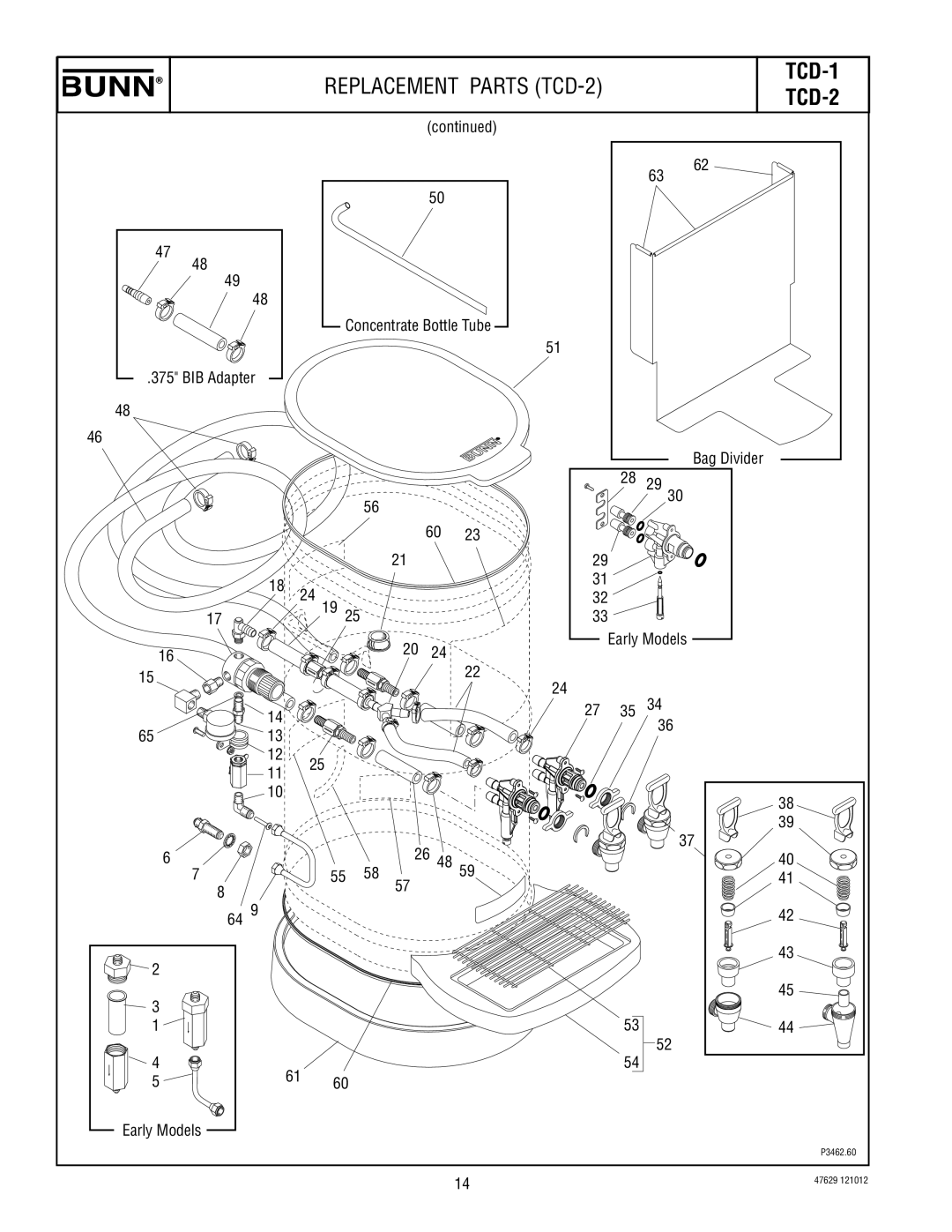 Bunn tcd-1/2 service manual Replacement Parts TCD-2 