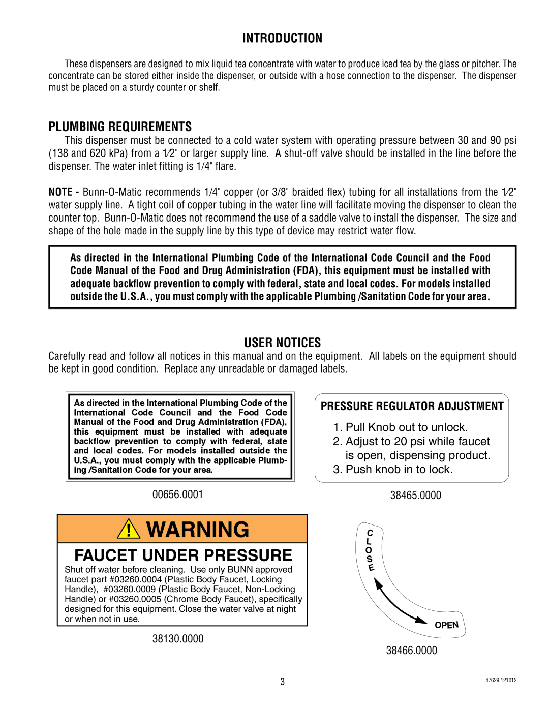 Bunn tcd-1/2 service manual Faucet Under Pressure 