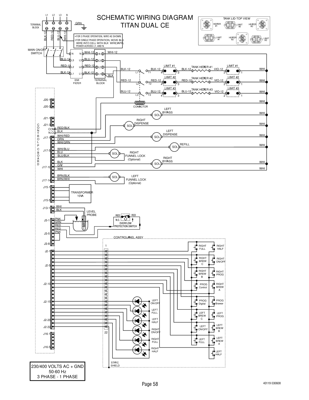 Bunn TITAN DUAL manual Schematic Wiring Diagram Titan Dual CE 